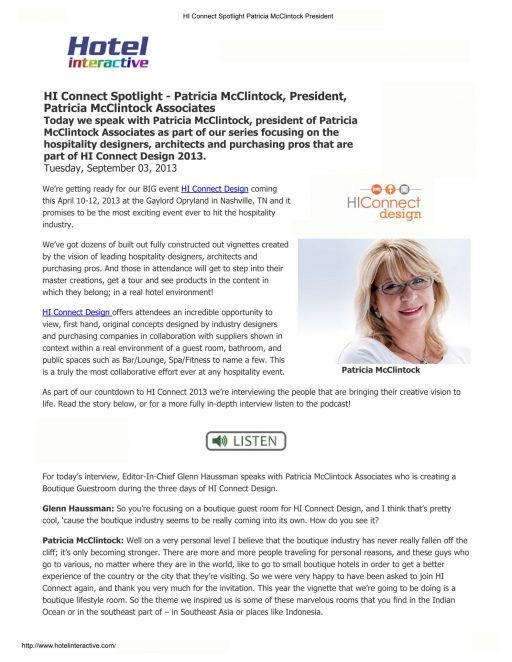 Project: Hi-Connect Design 2013 – Hotel Boutique Guestroom – Nashville, TN, USA