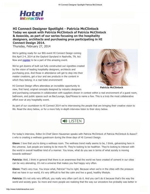 Project: Hi-Connect Design 2014 – Hotel Wellness Guestroom – Nashville, TN, USA